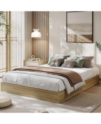 Queen Size Solid Wood NoHeadboard Modern Minimalist Design Wood Slat Support Platform Bed Frame