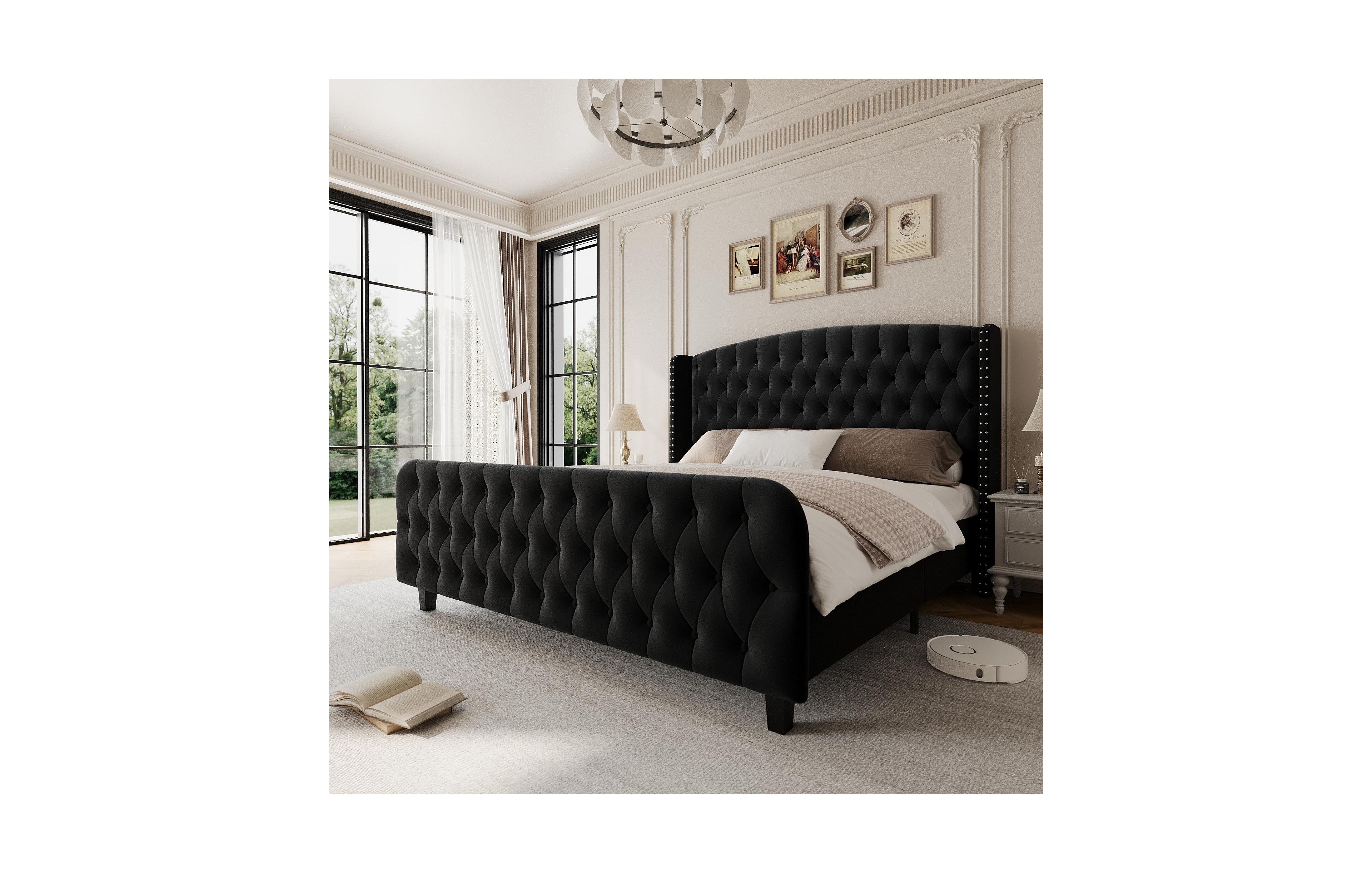 gaomon 51" Tall Queen Size Bed Frame with Deep Button Tufted Wingback Headboard and Footboard