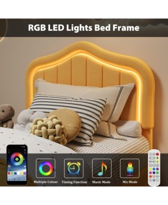 Twin Size Upholstered Platform Bed Frame with Storage Drawer & Smart LED Headboard for Kids