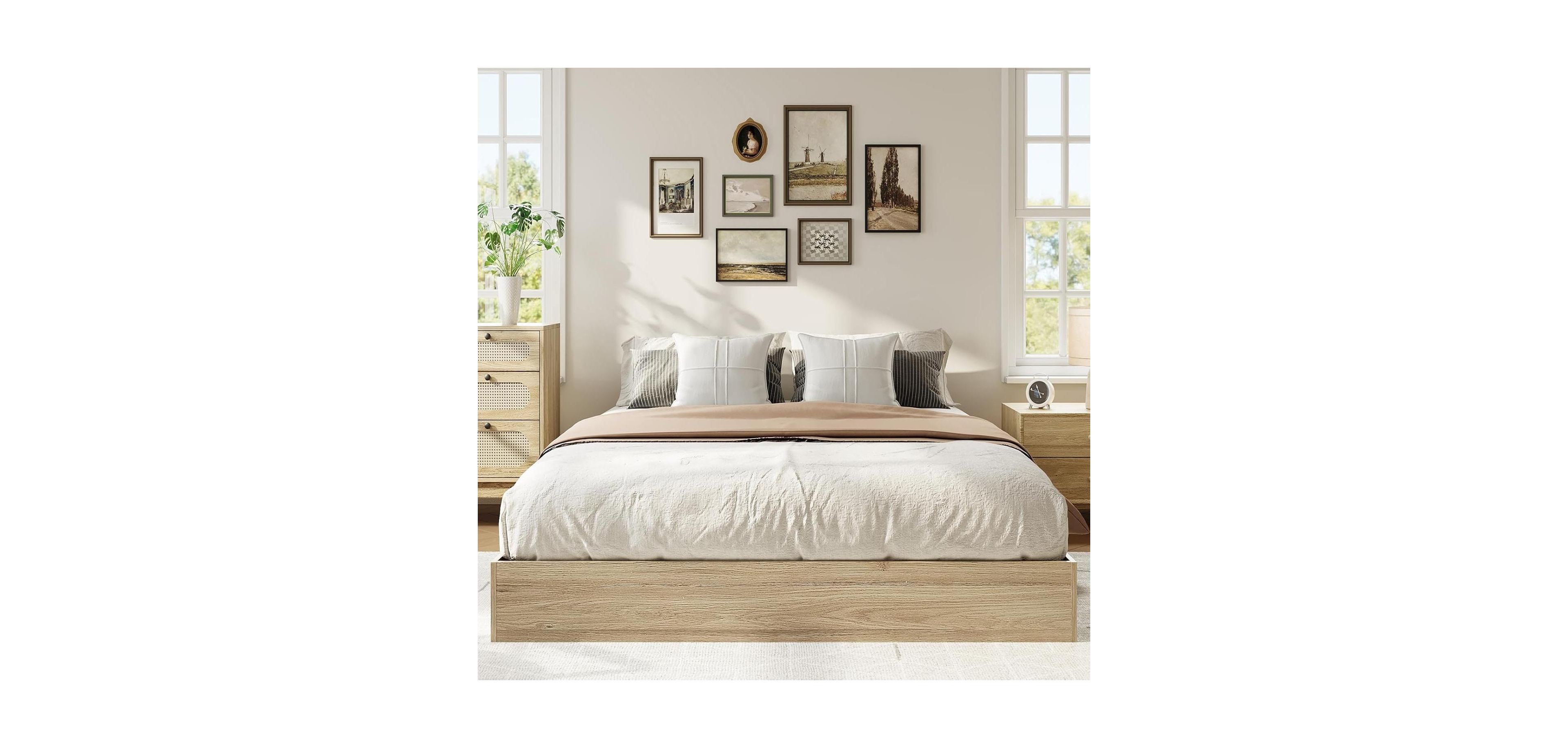 Gamon Platform Bed Frame California King, Wooden Slat Support,No Box Spring Needed, Easy Assembly