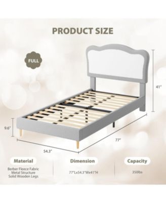 Full Velvet Bed Frame for Kids – Two-Tone Scalloped Headboard, Sturdy Platform, Wooden Slats