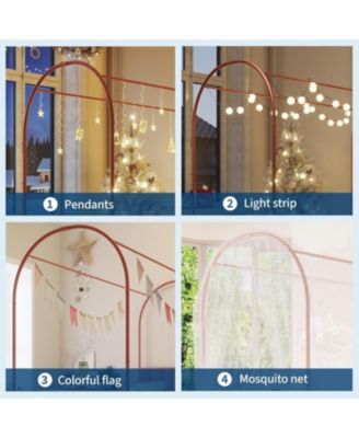 Twin Canopy Bed Frame, Metal Kids Platform with Upholstered Headboard, Strong Slats, Noise Free, Easy Assembly