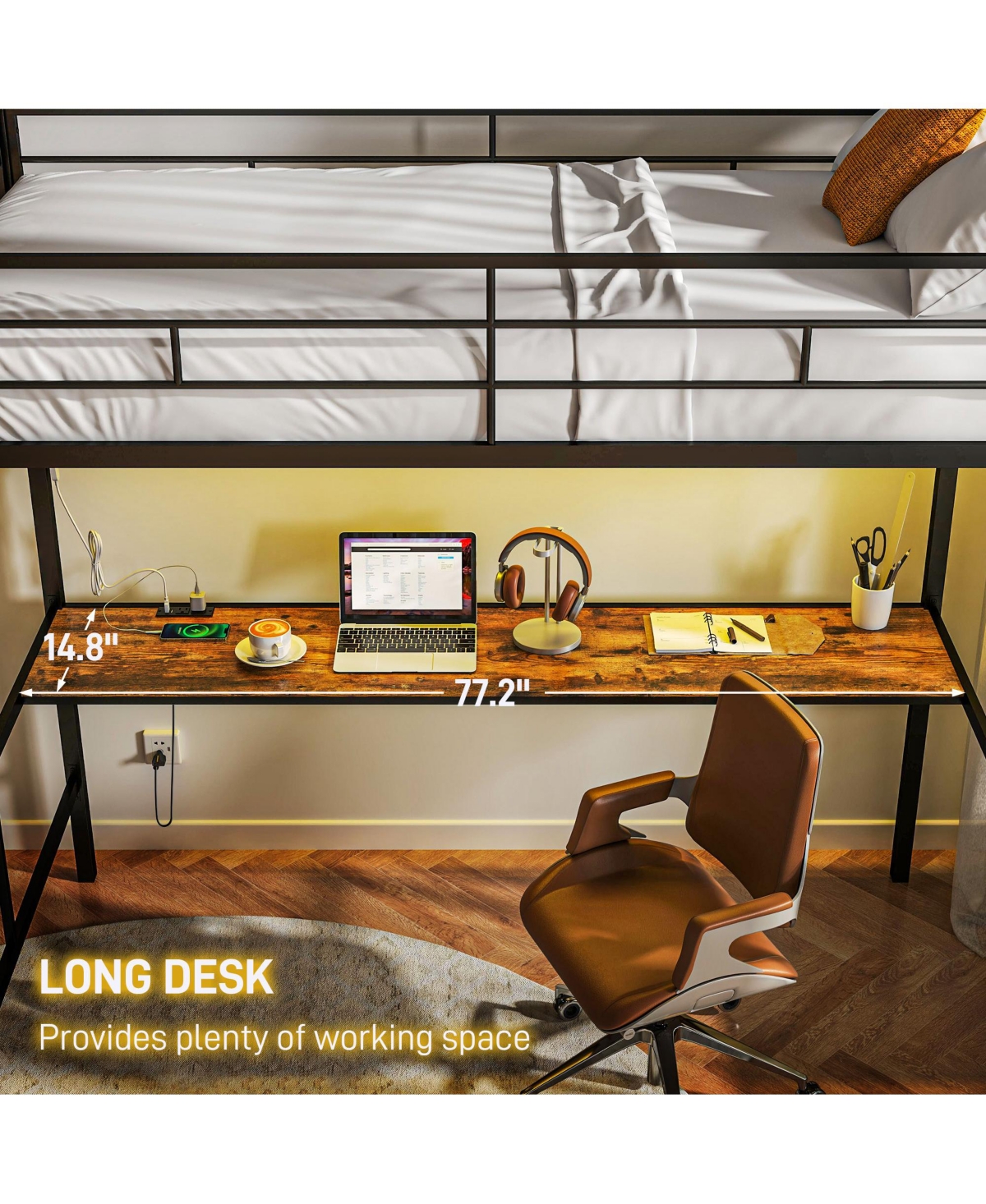 Homcom Twin Loft Bed with Power Outlets Lights Metal Loft Bed Frame,