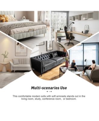 Wales Contemporary 84" Upholstered Button-tufted Sofa with Metal Legs