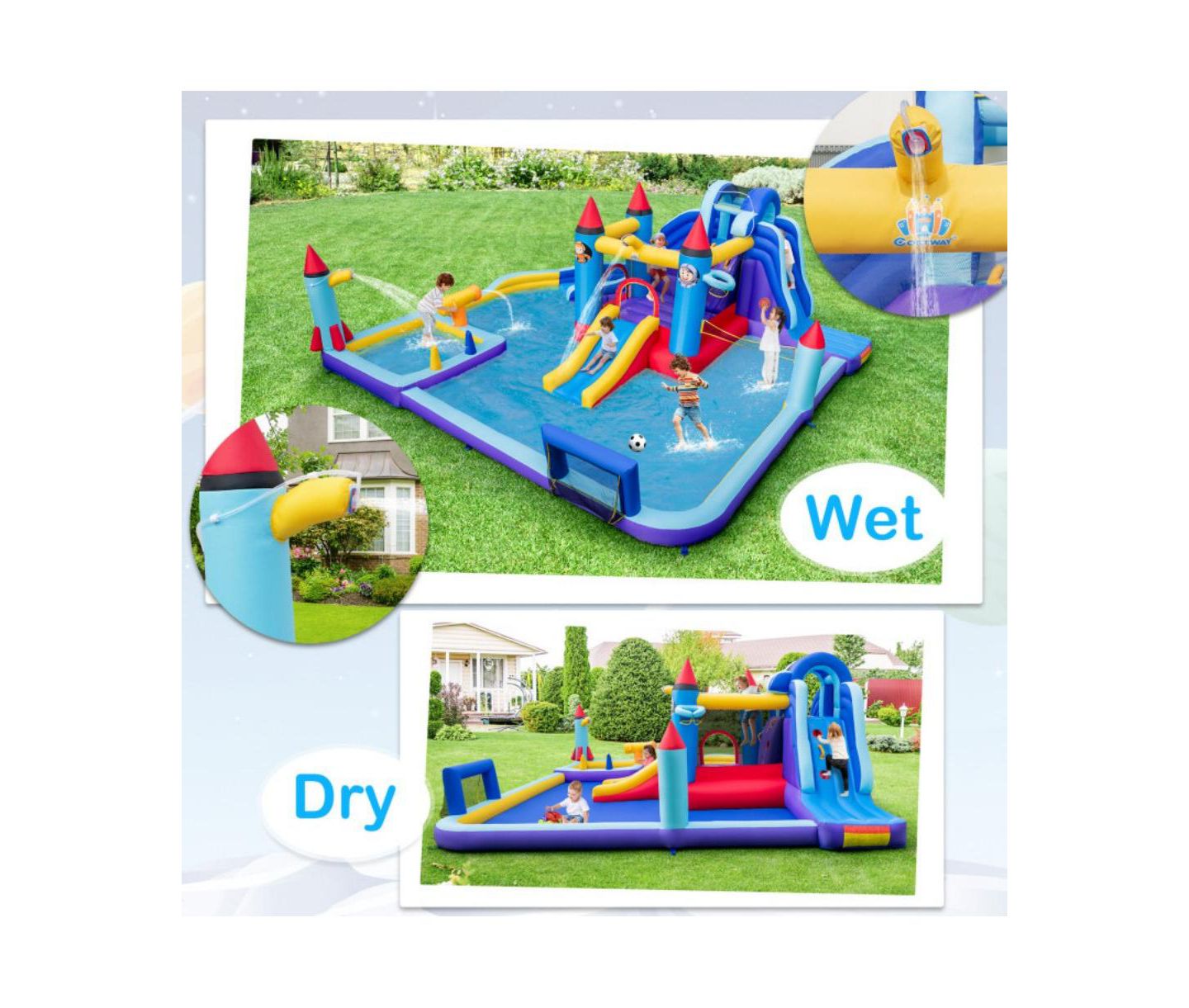 Детская игрушка HONGGE Rocket Inflatable Water Slide Park with 950W Blower, цвет: Синий — фото 8