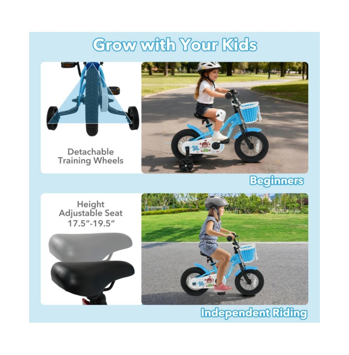 Hongge 12 Inch Kids Bike with Training Wheels and Basket