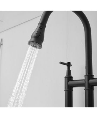 Boyelliving 3 Hole Kitchen Faucet with Pull Down Sprayer, Double Handle Kitchen Sink Faucet Brass Vintage Kitchen Faucets