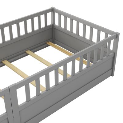 Twin Size Floor Bed with Safety Barrier & Door, Montessori-Inspired