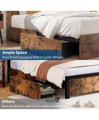 Bed Frame with Storage - 51" Bookcase Headboard, 4 Drawers, Charging Station, No Box Spring Needed, 1000LBS Capacity - Full