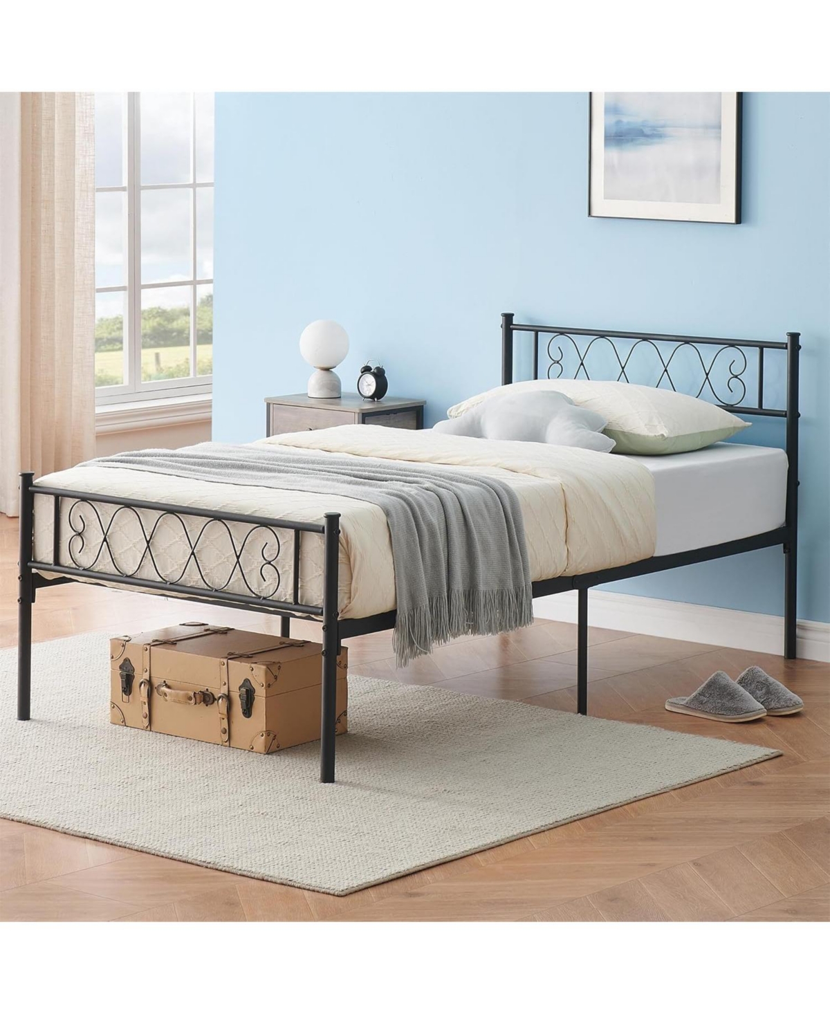 gaomon Metal Bed Frame with Heart Design Headboard, Under-Bed Storage, No Box Spring Needed