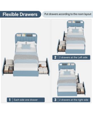 Full Size Bed Frame with Storage Drawers & Bookcase Headboard