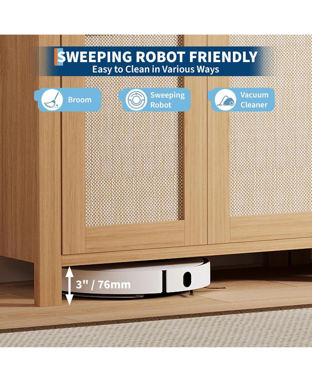 gaomon Rattan Buffet Cabinet with Storage, Narrow Sideboard Doors & Drawer, Wood Console Table for Living Room