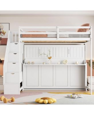 Full Over Full Size Murphy Bed with Hydraulic Lift & Desk Design