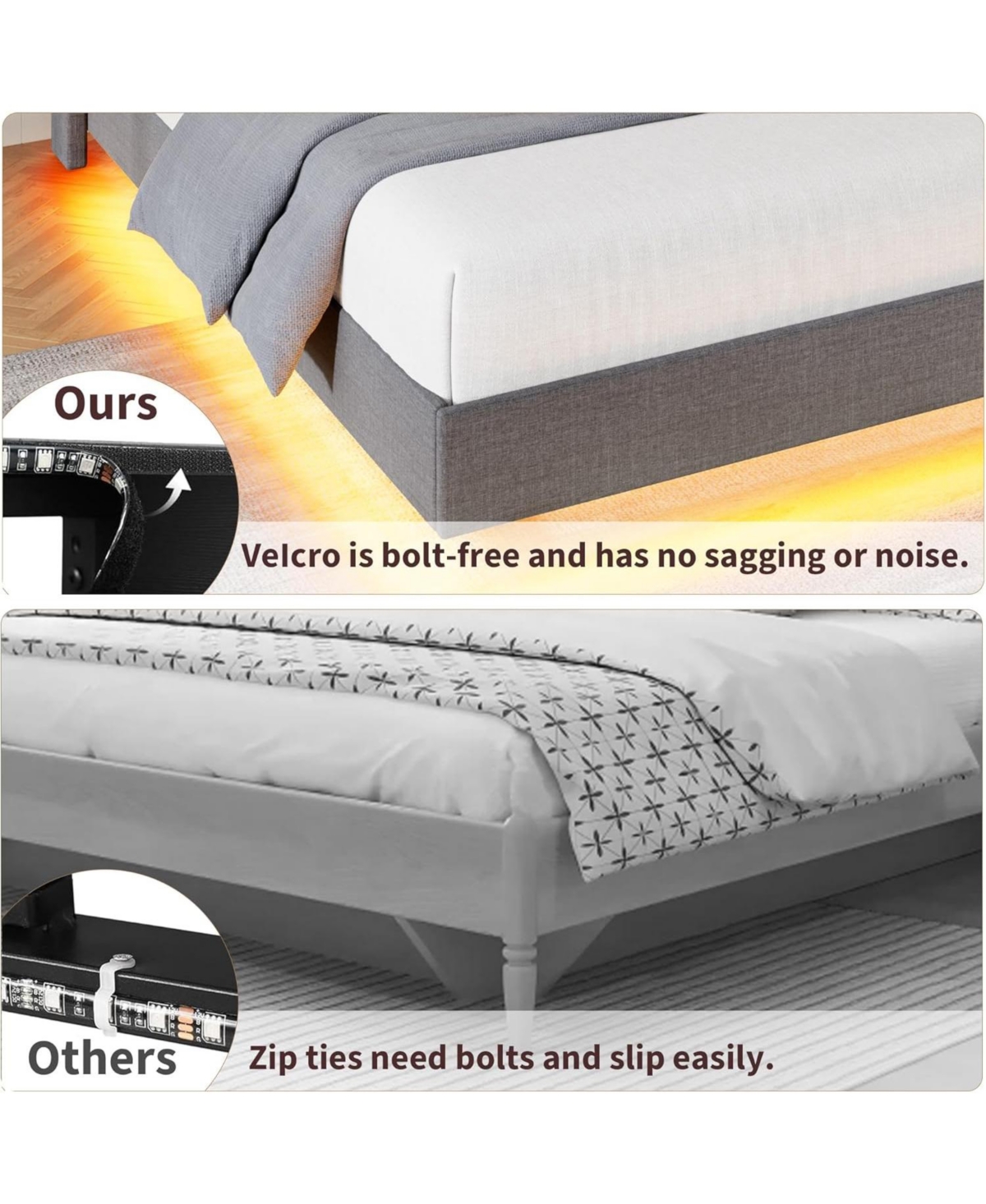 gaomon Queen Floating Bed Frame with Rgb Led Lights & Charging Station - Upholstered Suspended Bed, Storage Headboard, No Box Spring Needed