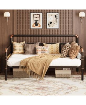 Twin Size Daybed Frame with Headboard - Sturdy Metal & MDF Sofa Bed for Living Room, Bedroom or Guest Room, Easy Assembly