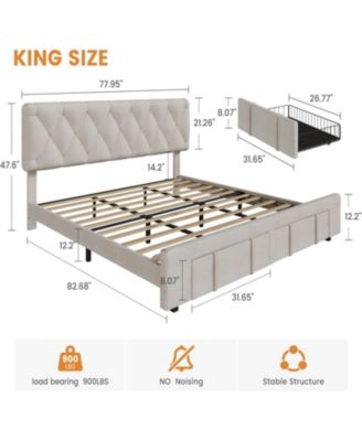 Size Upholstered Platform Bed Frame with 2 Storage Drawers, Solid Wood Slats, No Box Spring Needed, Noise-Free
