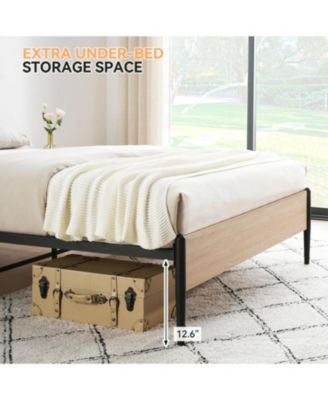 Boho Bed Frame with Rattan Headboard & Wood Footboard, Under Bed Storage, No Box Spring Needed - Full