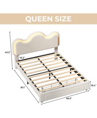 Princess Bed Frame with LED Headboard & Storage Drawers, Adjustable Boucle Platform Bed for Girls, No Box Spring Needed