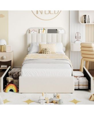 Full Size Bed Frame with Storage Drawers & Bookcase Headboard - Standard/Queen