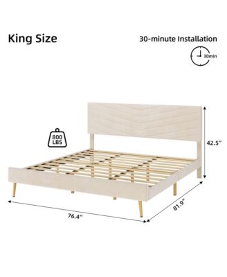 King Size Bed Frame with Velvet Upholstered Headboard