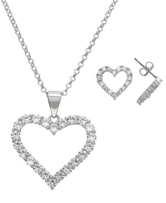 2-Pc. Lab Grown White Sapphire (1.5 ct. t.w.) Open Heart Pendant Necklace And Earrings Set in Sterling Silver