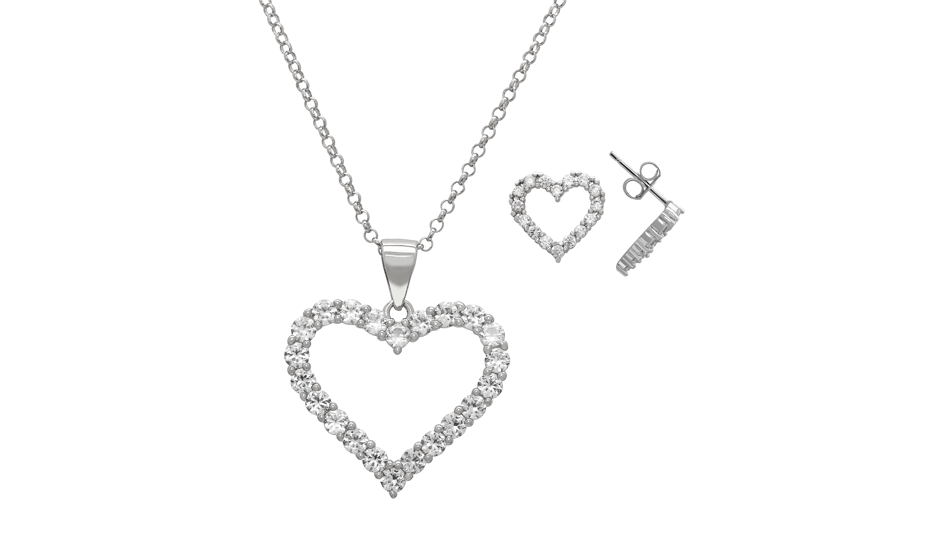 Macy's 2-Pc. Lab Grown White Sapphire (1.5 ct. t.w.) Open Heart Pendant Necklace And Earrings Set in Sterling Silver