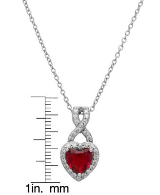 2-Pc.Lab Grown Ruby (3.6 ct.tw.) And White Sapphire (0.78 ct.tw.) Infinity Heart Pendant Necklace and Earrings Set in Sterling Silver