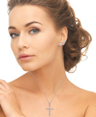 3-Pc. Lab Grown White Sapphire (3.62 ct. t.w.) Cross Pendant Necklace And Stud Earrings Set in Sterling Silver
