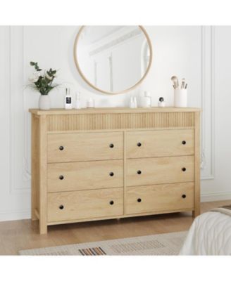 6 Drawer Dresser for Bedroom, Wooden Chest of Drawers, Fluted TV Stand Storage Organizer for Living Room, Hallway and Entryway, Natural Oak