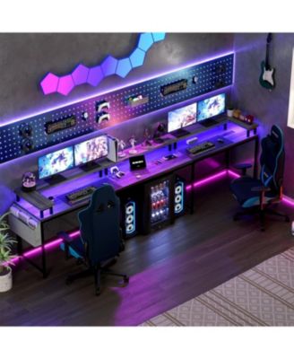 78" Wooden Power Outlets & RGB LED, Reversible L-Shaped Home Office Desk with Storage U-Shaped Gaming Computer Desk
