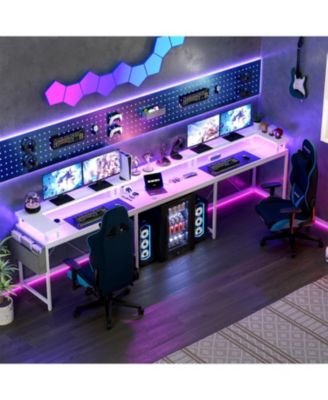 78" White U-Shaped Computer Desk with Power Outlets & RGB LED, Reversible L-Shaped Home Office Desk