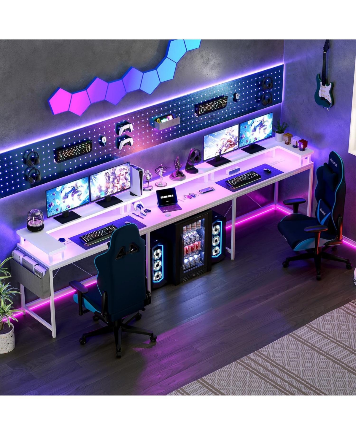 gaomon 78" White U-Shaped Computer Desk with Power Outlets & Rgb Led, Reversible L-Shaped Home Office Desk