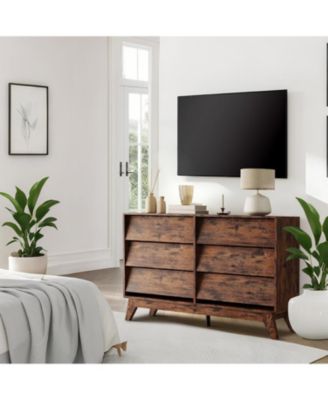 6-Drawer Vintage Modern Dresser Bedroom Chest with Bevel Design, TV Stand Storage for Entryway, Living Room, Closet