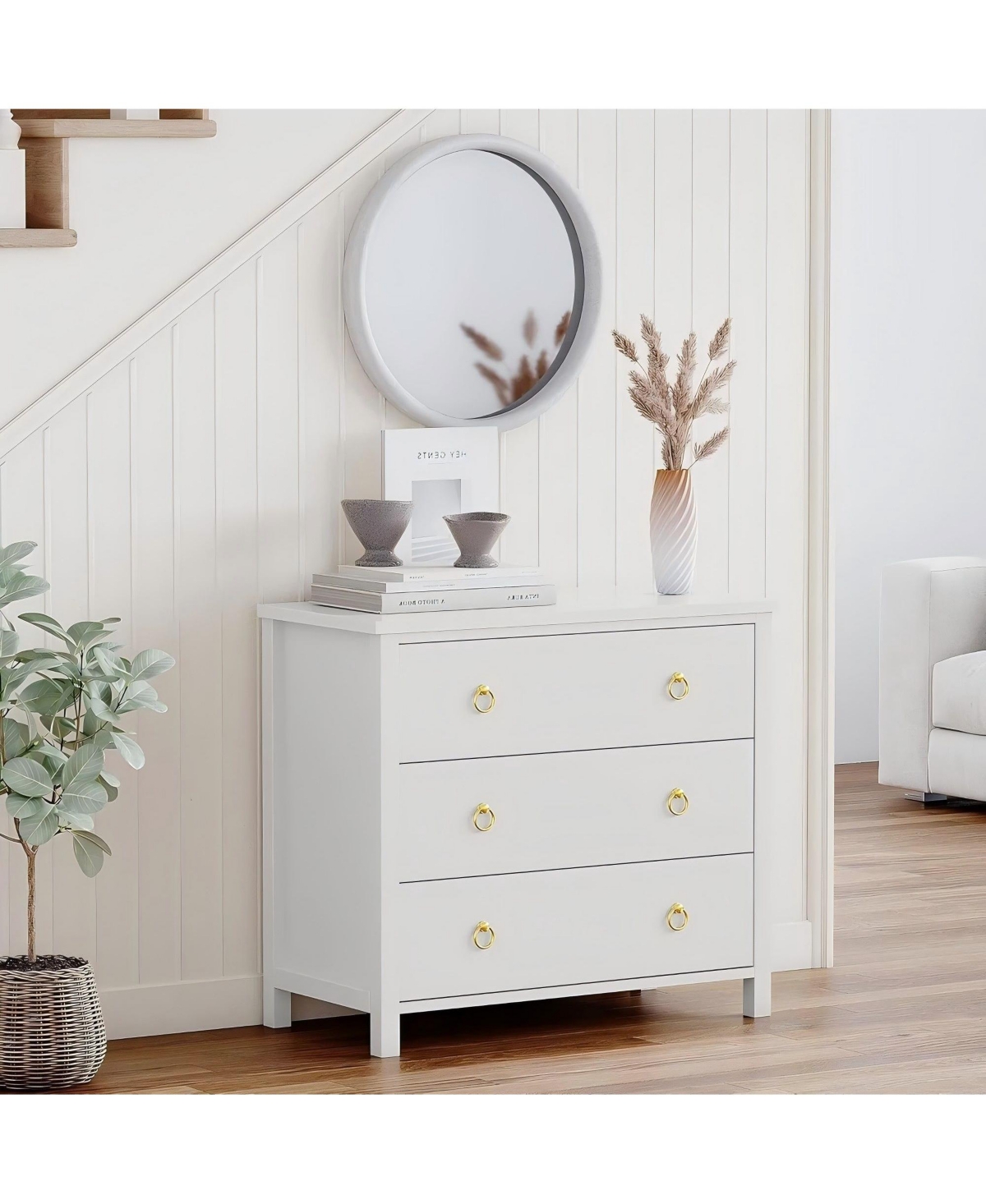 gaomon 3-Drawer Boho Rattan Dresser, Tall Modern Chest for Bedroom, Closet, Living Room, Nursery, Large Storage Cabinet