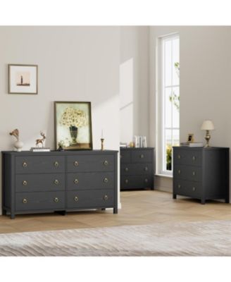6-Drawer Black Wooden Chest, 54" Wide, Large Storage for Nursery, Living Room, Hallway, Bedroom