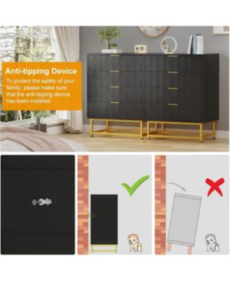 4-Drawer White MDF Dresser, Gold Metal Legs & Handles, Rust-Resistant Painted Finish, Bedroom, Living Room