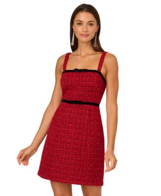 Women's Square Neck Tweed Short Dress