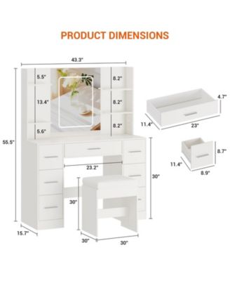 Makeup Vanity Table with 7 Drawers, 6 Storage Shelves, Large Bedroom Dressing Table Organizer