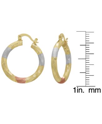 14k Gold Plated Brass Tri-Color Diamond-Cut Hoop Earrings