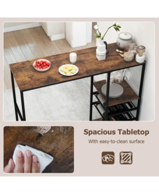 48" Long Bar Table with Storage Shelves Wine Racks & Stemware Holders for Kitchen