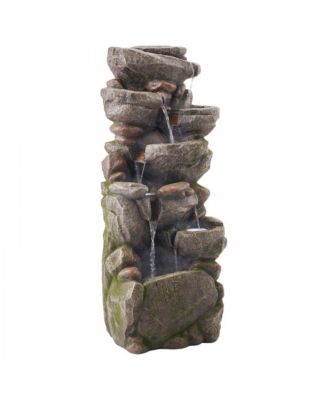 Outdoor 7-Tier Rock-Shaped Cascading Water Fountain