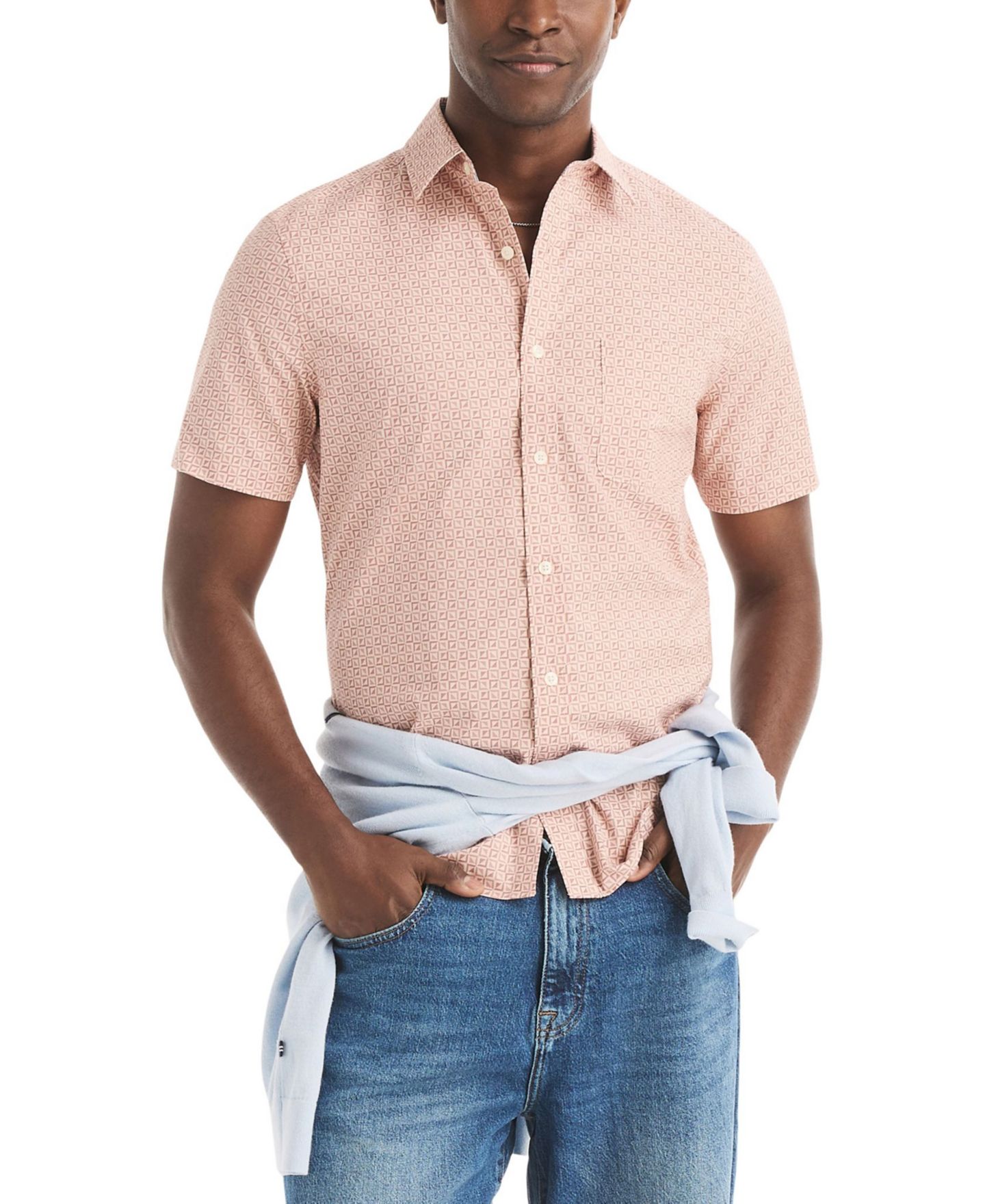 Мужская рубашка Nautica Printed Short-Sleeve, цвет: Пепельный розовый — фото 4