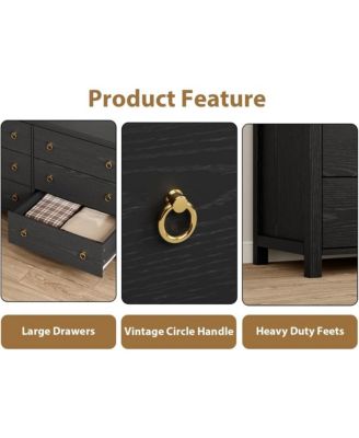 Dresser for Bedroom with 6 Drawers, 47inch Wide Chest of Large Drawers with Large Clothes Storage Cabinet, Wood Bedroom Dresser TV Stand