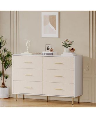 6-Drawer Modern White Wood Dresser with Gold Metal Legs & Handles Large Storage Cabinet for Bedroom, Living Room, Entryway