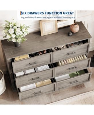 6-Drawer Modern Wood Dresser Bedroom Storage Organizer for Living Room, Nursery, Gray Finish