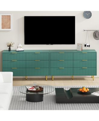 Modern Fluted Drawer Dresser Wood Chest of Drawers with Metal Handles and Legs, Storage Organizer Cabinet