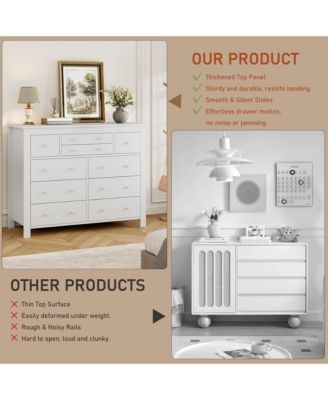 10-Drawer White Dresser 47" Wide, Long Wooden Chest Storage Cabinet for Bedroom, Entryway, Living Room