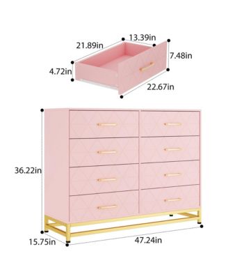 8-Drawer Modern Wooden Dresser TV Stand, Wide Chest of Drawers, Metal Handles, Living Room Entertainment Center