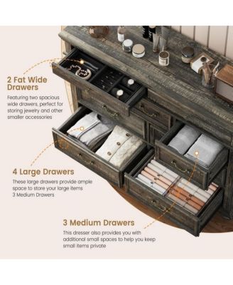 9-Drawer Farmhouse Dresser, Modern Wood Chest, Rustic Handles, Jewelry Storage, Organizer for Bedroom, Living Room
