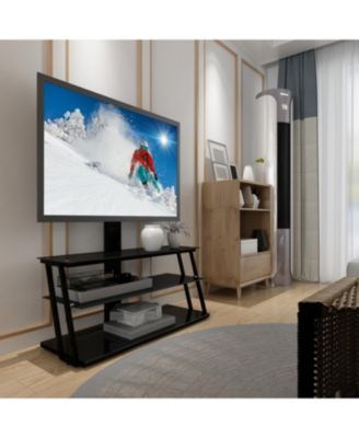 Glass TV Stand with Angle and Height Adjustment